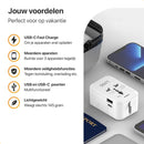 Universeller Weltstecker – 150+ Länder – 1 USB und 1 USB-C – Reisestecker Welt – Weiß