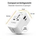 Universeller Weltstecker – 150+ Länder – 1 USB und 1 USB-C – Reisestecker Welt – Weiß