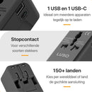 Zwarte Wereldstekker: 150+ Landen USB-C & USB
