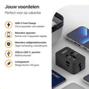 Zwarte Wereldstekker: 150+ Landen USB-C & USB
