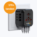 Reisestecker für die Welt – 4 USB-Anschlüsse – 170+ Länder – Weltstecker Universal – Schwarz