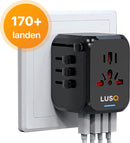 Reisestecker für die Welt – 4 USB-Anschlüsse – 170+ Länder – Weltstecker Universal – Schwarz