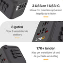 Reisestecker für die Welt – 4 USB-Anschlüsse – 170+ Länder – Weltstecker Universal – Schwarz