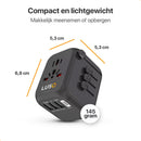 Reisestecker für die Welt – 4 USB-Anschlüsse – 170+ Länder – Weltstecker Universal – Schwarz