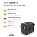Reisestecker für die Welt – 4 USB-Anschlüsse – 170+ Länder – Weltstecker Universal – Schwarz